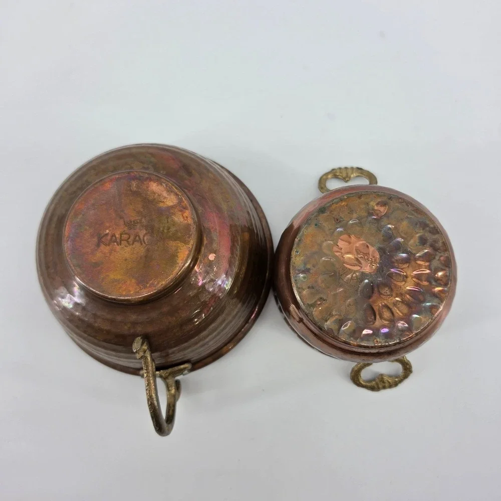 Karaca Turkish Hammered Copper Bowls Set of 2 Tinned Interior Brass Handles